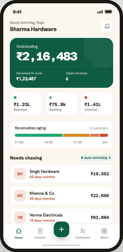 Tendly — invoicing app dashboard screen